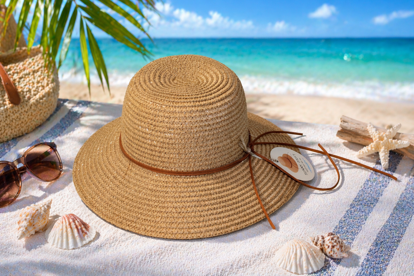 Women Wide Brim Sun Hat Beige 100% Paper Straw Beach Garden Summer Travel Hat