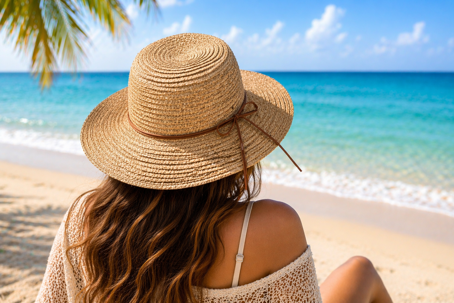 Women Wide Brim Sun Hat Beige 100% Paper Straw Beach Garden Summer Travel Hat